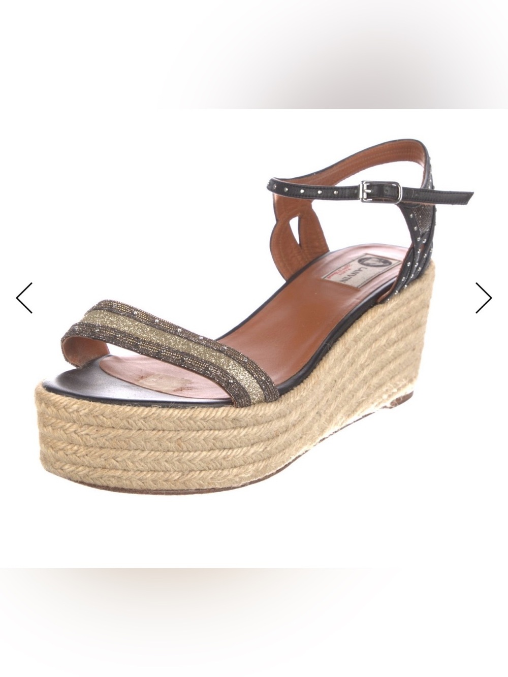 Lanvin Gold and Black Espadrille Wedge Sandal French Size 41, US 10